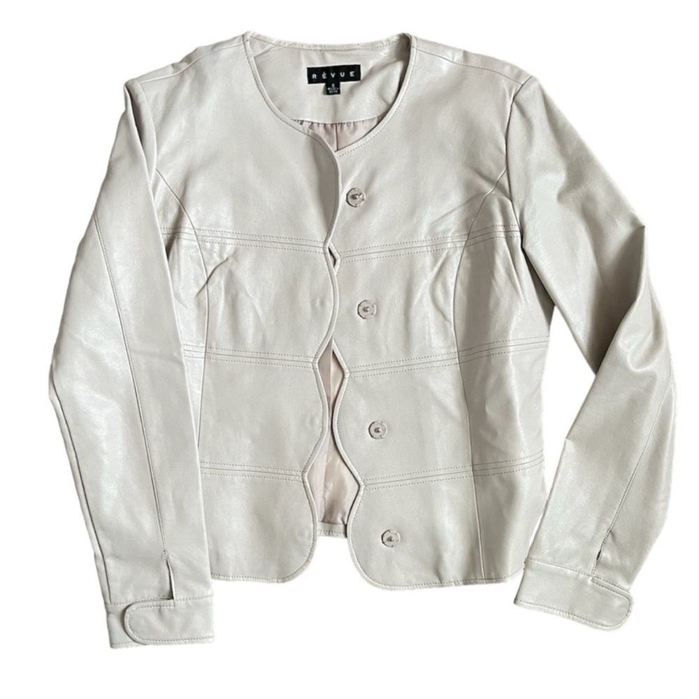 Faux Leather Jacket Preppy Scalloped Front